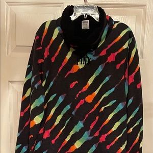 Pink Victoria’s Secret oversized BBC striped rainbow sweat shirt pit to pit 21”